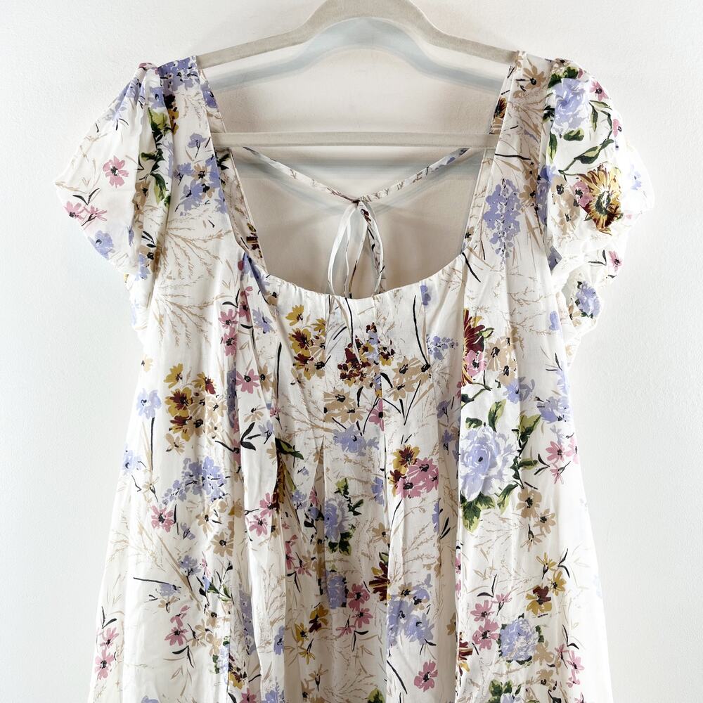 Anthropologie Tiered Ruffle Hem Floral Cap Sleeve Maxi Dress White 1X - Picture 9 of 9